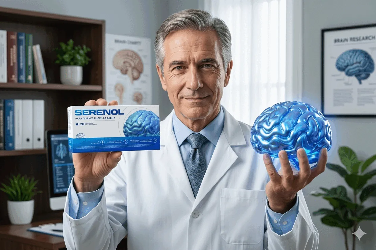M&eacute;dico mostrando Serenol &mdash; f&oacute;rmula pensada para tu calma